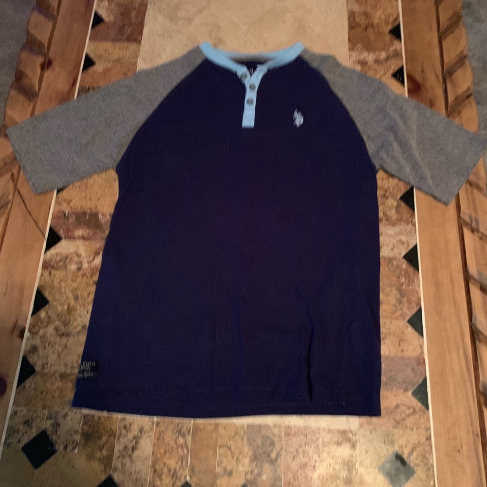 Slightly used light blue gray and navy blue shirt